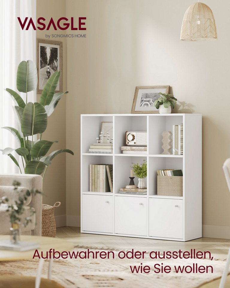 VASAGLE Bücherregal 3-stöckiges Regal, 2 Fächer, für Wohnzimmer, Schlafzimmer, mit Türen, Regal, DVD-Regal, Standregal – Bild 2 von 5