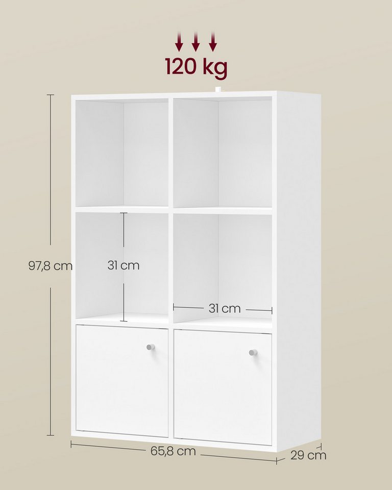 VASAGLE Bücherregal 3-stöckiges Regal, 2 Fächer, 29 x 65,8 x 97,8 cm, Wohnzimmer Homeoffice Esszimmer, mit Türen – Bild 5 von 5