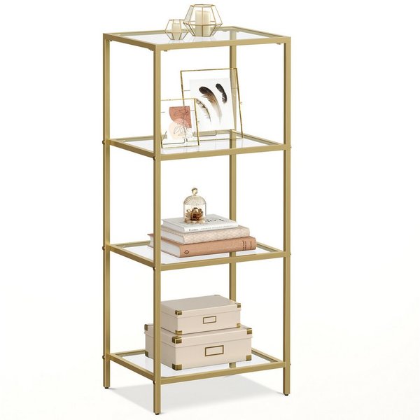 VASAGLE Bücherregal Badregal, für Badezimmer, Wohnzimmer, Küche, Büro, 1-tlg., Regal mit 4 Ablagen, gehärtetes Glas, einfache Montage