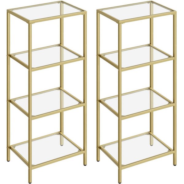 VASAGLE Bücherregal Badregal, für Badezimmer, Wohnzimmer, Küche, Büro, 2-tlg., Regal mit 4 Ablagen, 2er Set, gehärtetes Glas, einfache Montage