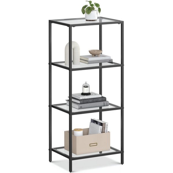 VASAGLE Bücherregal Badregal, für Badezimmer, Wohnzimmer, Küche, Büro, 1-tlg., Regal mit 4 Ablagen, gehärtetes Glas, einfache Montage
