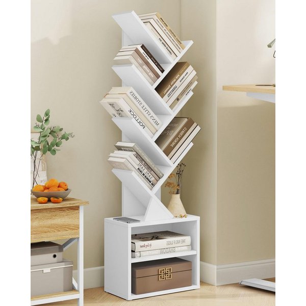 VASAGLE Bücherregal Baumform, Standregal, Aufbewahrungsregal, Eckregal platzsparend, 2 Fächer, 20,3 x 38 x 123,2 cm