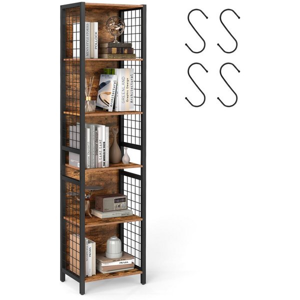 VASAGLE Bücherregal Büroregal, Küchenregal, für Büro, Wohnzimmer, Arbeitszimmer, Standregal, mit 6 Ablagen, 4 S-Haken, 30 x 40 x 175.6 cm