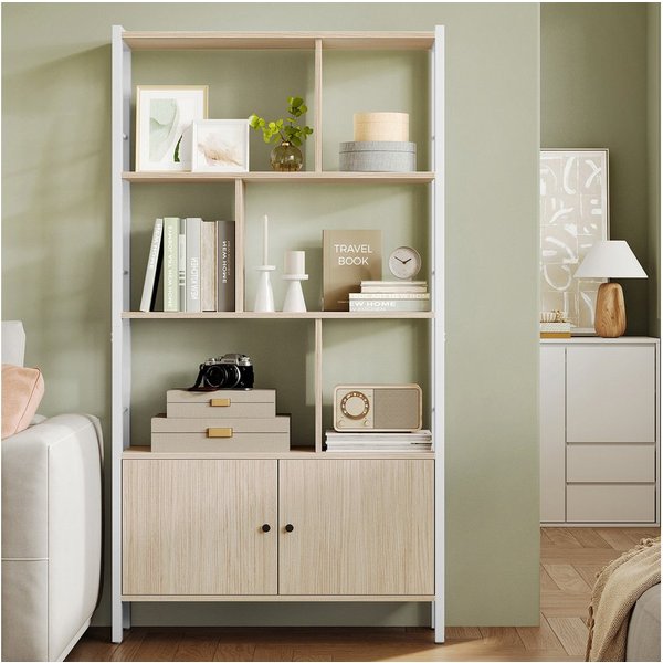 VASAGLE Bücherregal geräumiger Bücherschrank mit 4 offenen Ebenen, freistehendes Regal mit Stahlgestell für Wohnzimmer, Küche und Büro