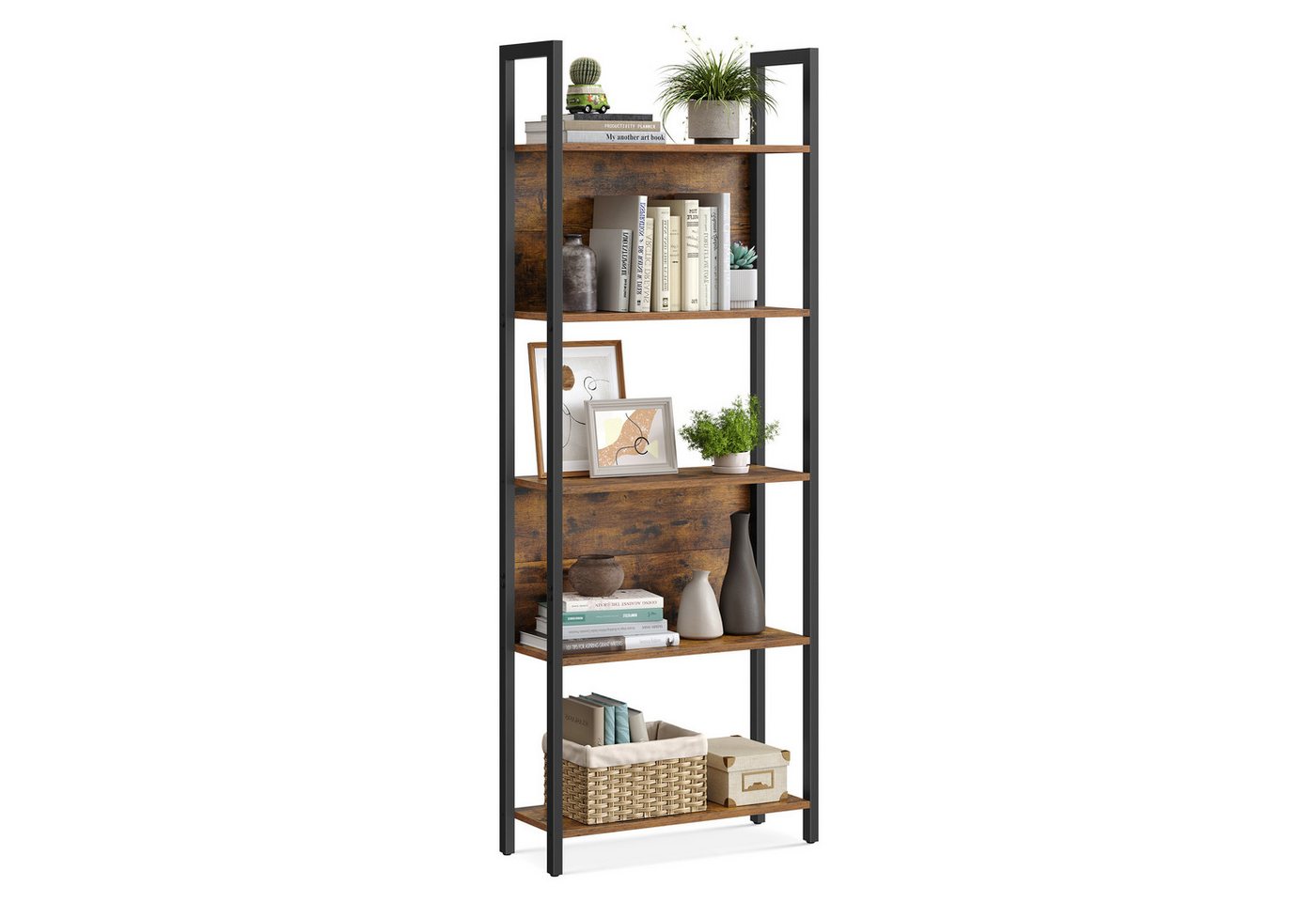 VASAGLE Bücherregal Küchenregal, Standregal, Flur, Küche, Büro, stabiles Stahlgestell, mit 5 offenen Regalebenen, Industrie-Design, 62 x 165 x 24 cm – Bild 2 von 5