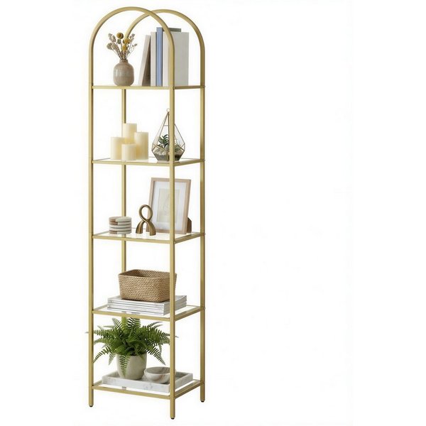VASAGLE Bücherregal Regal, 5 Ebenen, 1-tlg., für Wohnzimmer Schlafzimmer Arbeitszimmer Bad, bogenförmig, Standregal