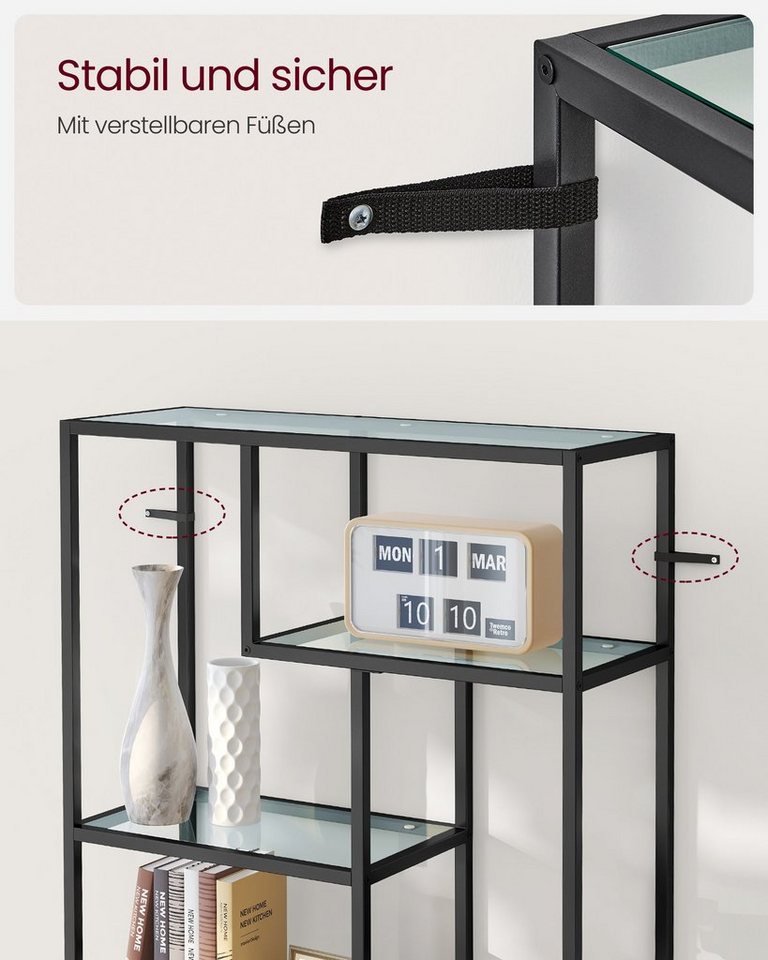 VASAGLE Bücherregal Regal mit 6 Ablagen, Standregal, Ablagen aus Hartglas, 30 x 80 x 180 cm – Bild 3 von 5