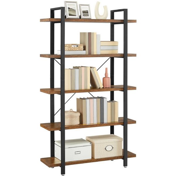 VASAGLE Bücherregal Standregal, für Wohnzimmer, Schlafzimmer, Büro, 33,5 x 105 x 177,5 cm, mit 5 Ebenen, einfacher Aufbau, Industrie-Design, vintagebraun-schwar