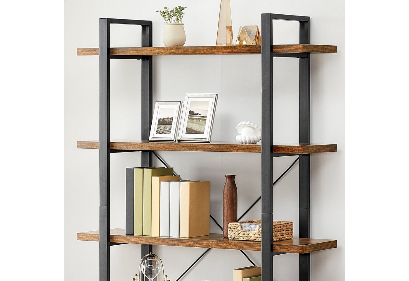 VASAGLE Bücherregal Standregal, für Wohnzimmer, Schlafzimmer, Büro, 33,5 x 105 x 177,5 cm, mit 5 Ebenen, einfacher Aufbau, Industrie-Design, vintagebraun-schwar – Bild 4 von 5