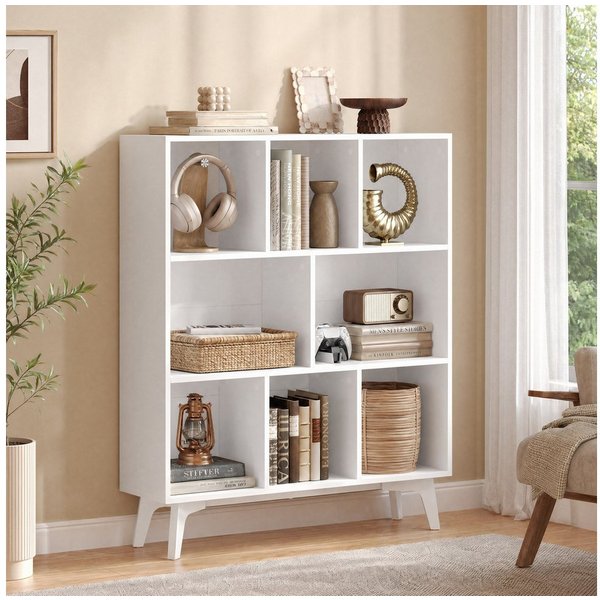 VASAGLE Bücherregal Standregal, 8 Fächer, 24 x 119,6 x 77 cm, für Wohnzimmer, Würfelregal, Aufbewahrungsregal