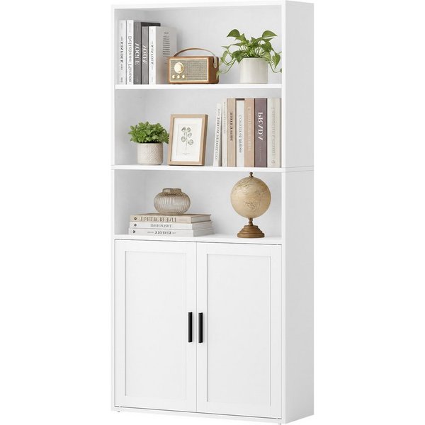 VASAGLE Bücherregal Standregal mit 2 Türen, 60 x 24 x 145,9 cm, für Wohnzimmer, Homeoffice, hohes Regal, mit Tür