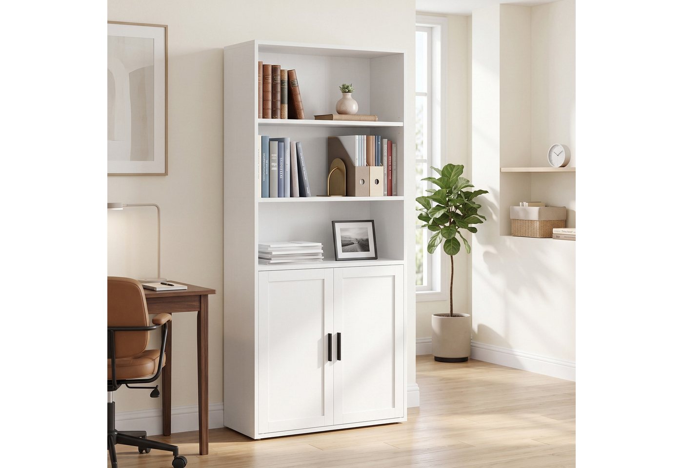 VASAGLE Bücherregal Standregal mit 2 Türen, 60 x 24 x 145,9 cm, für Wohnzimmer, Homeoffice, hohes Regal, mit Tür – Bild 4 von 5