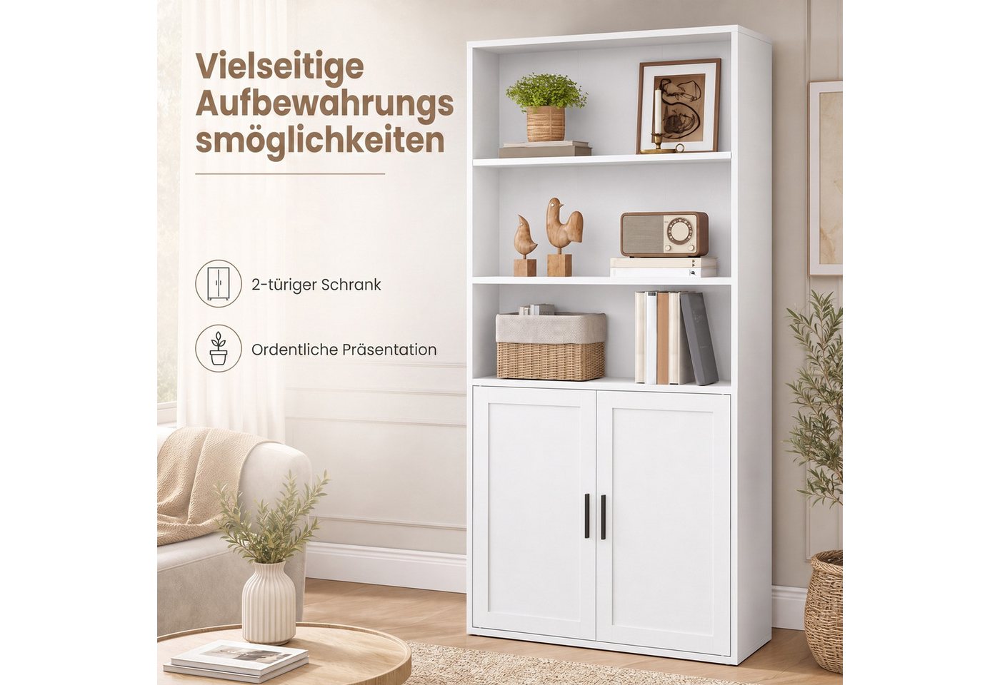 VASAGLE Bücherregal Standregal mit 2 Türen, 60 x 24 x 145,9 cm, für Wohnzimmer, Homeoffice, hohes Regal, mit Tür – Bild 5 von 5