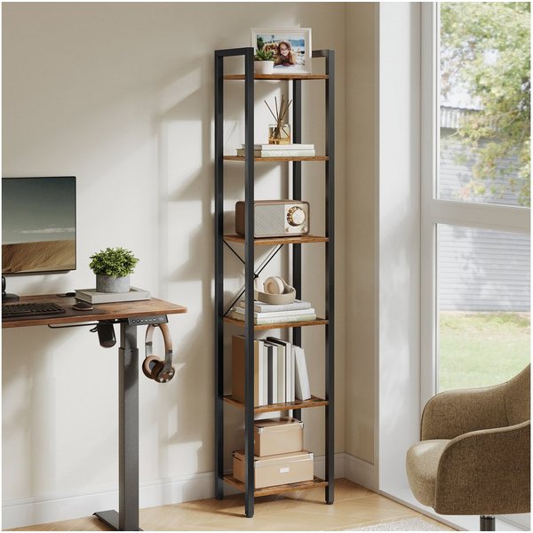 VASAGLE Bücherregal Standregal mit 5/6 Ebenen, aus Stahl, Lagerregal, 6 Ebenen, Bücherregal, Stahlrahmen