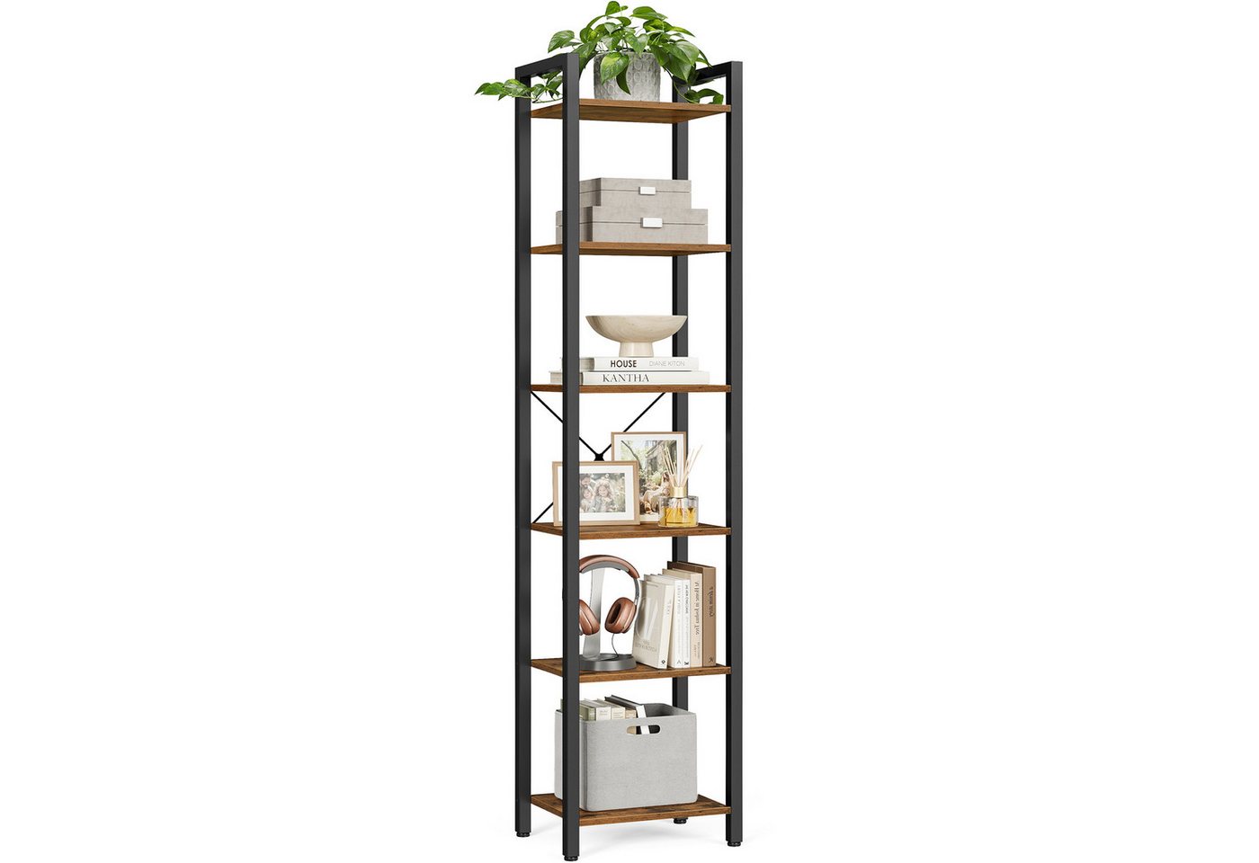 VASAGLE Bücherregal Standregal mit 5/6 Ebenen, aus Stahl, Lagerregal, 6 Ebenen, Bücherregal, Stahlrahmen – Bild 2 von 5