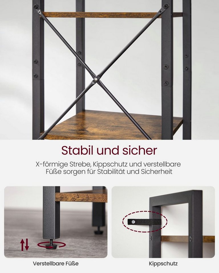 VASAGLE Bücherregal Standregal mit 5/6 Ebenen, aus Stahl, Lagerregal, 6 Ebenen, Bücherregal, Stahlrahmen – Bild 4 von 5