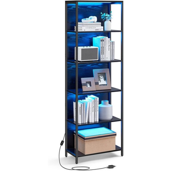 VASAGLE Bücherregal Standregal mit 5/6 Ebenen, aus Stahl, mit 6 Ebenen, 30,3 x 60 x 178,6 cm, für Wohnzimmer, Schlafzimmer