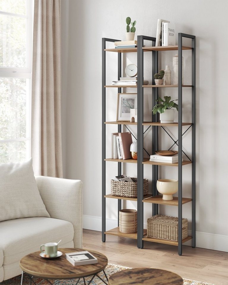 VASAGLE Bücherregal Standregal mit 5/6 Ebenen, aus Stahl, Lagerregal, 6 Ebenen, Bücherregal, Stahlrahmen – Bild 2 von 5