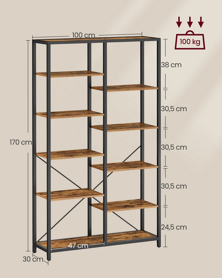 VASAGLE Bücherregal Standregal mit 5 Ebenen, für Wohnzimmer, Bad, einfache Montage, Regal – Bild 2 von 5