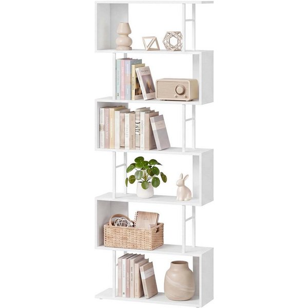 VASAGLE Bücherregal Standregal mit 7 Ebenen, S-Form Raumteiler, für Wohnzimmer, Büro, Freistehendes Regal, 60 x 24 x 190,5 cm
