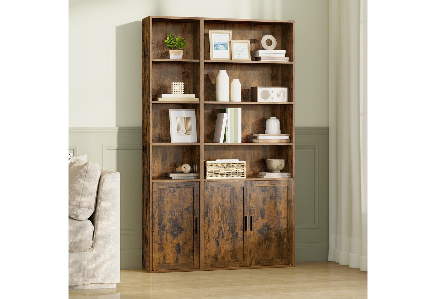 VASAGLE Bücherregal Standregal mit Tür, für Wohnzimmer, Homeoffice, Esszimmer, 6-stöckiges hohes Regal, 24 x 31,8 x 175 cm – Bild 3 von 5