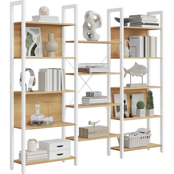 VASAGLE Bücherregal, mit 14 Ablagen, Regal mit Metallrahmen, für Wohnzimmer, Büro