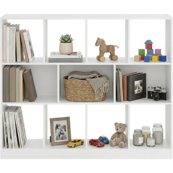 VASAGLE Bücherregal Würfelregal, Stand, 30 x 126 x 100 cm, Wohnzimmer, Büro, 11 offene Fächer, horizontal, vertikal oder kopfüber verwendbar, weiß