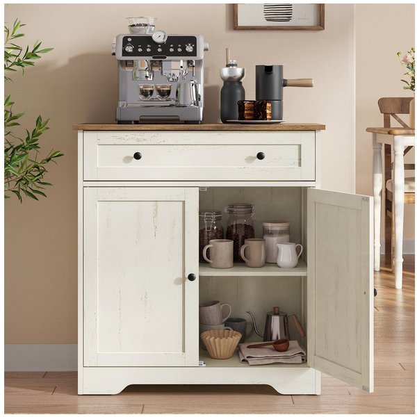 VASAGLE Buffet Aufbewahrungsschrank Küchenschrank verstellbare Ablagen, 2 Schubladen 40 x 72 x 80 cm, im Landhausstil, Schublade, Kaffeebar, Sideboard