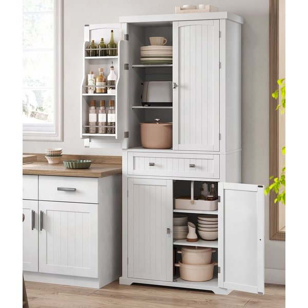 VASAGLE Buffet Küchenschrank Hochschrank Küchenbuffet Vitrinenschrank 40 x 76 x 182,1 cm, für Wohnzimmer Küche, mit Verstellbaren Ablagen