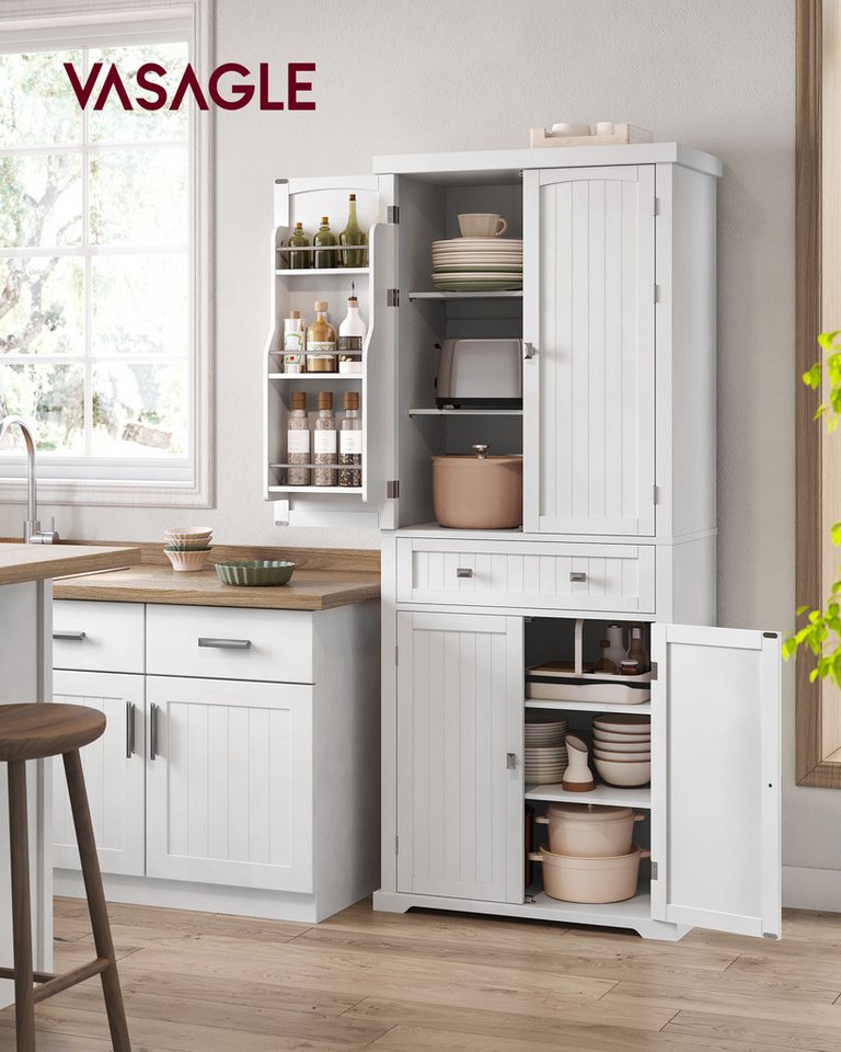 VASAGLE Buffet Küchenschrank Hochschrank Küchenbuffet Vitrinenschrank 40 x 76 x 182,1 cm, für Wohnzimmer Küche, mit Verstellbaren Ablagen – Bild 4 von 5