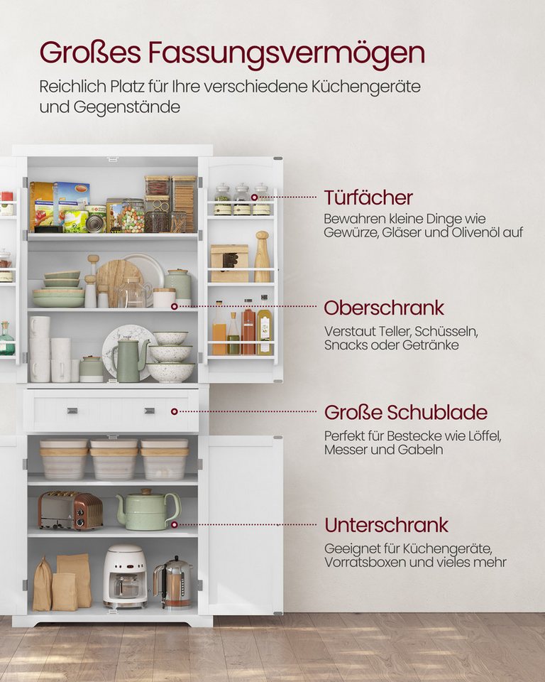 VASAGLE Buffet Küchenschrank Hochschrank Küchenbuffet Vitrinenschrank 40 x 76 x 182,1 cm, für Wohnzimmer Küche, mit Verstellbaren Ablagen – Bild 5 von 5