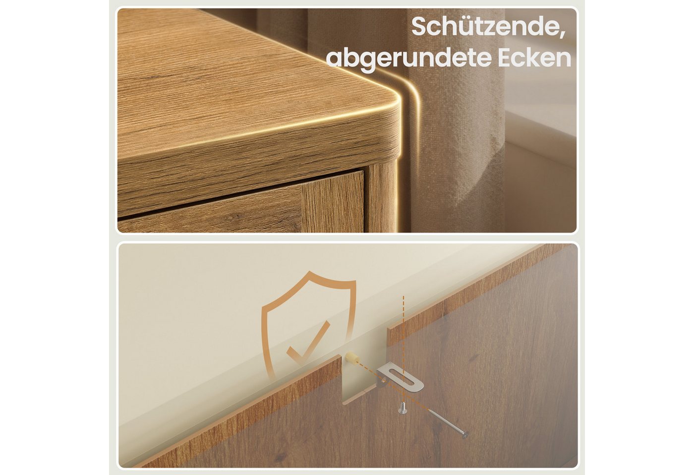 VASAGLE Buffet Küchenschrank im Boho-Stil, Türen Rattan-Optik verstellbare Ablage, Wohnzimmer,38 x 80 x 80 cm (T x B x H) – Bild 4 von 5