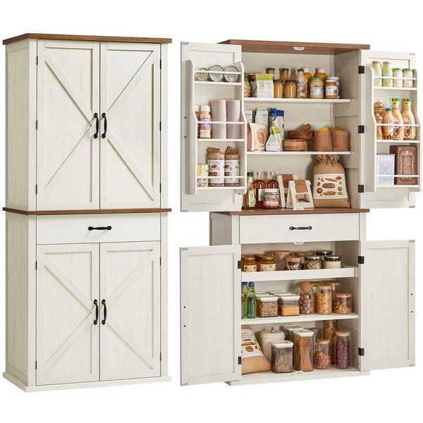 VASAGLE Buffet Küchenschrank Mehrzweckschrank, 4 verstellbare Ablagen 39,5 x 80 x 178,6 cm, für Wohnzimmer Küche, freistehend, Schrank