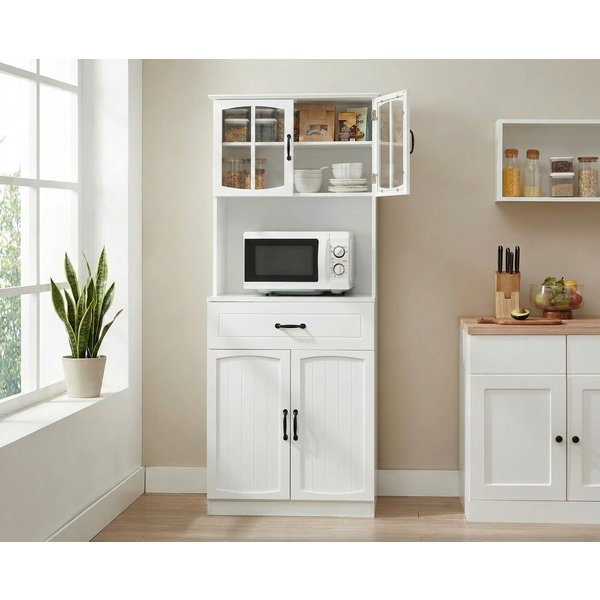 VASAGLE Buffet Küchenschrank Mehrzweckschrank mit verstellbaren Einlegeböden moderner Stil, Schublade, Vorratsschrank, Glastüren, Kabelloch