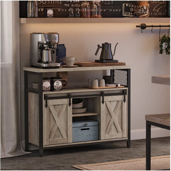 VASAGLE Buffet Sideboard Küchenschrank verstellbare Ablagen 33 x 100 x 80 cm, für Wohnzimmer, Industriestil, mit 2 Schiebetüren
