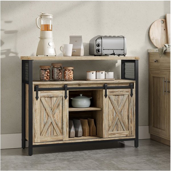 VASAGLE Buffet Sideboard Küchenschrank verstellbare Ablagen 33 x 100 x 80 cm, für Wohnzimmer, Industriestil, mit 2 Schiebetüren