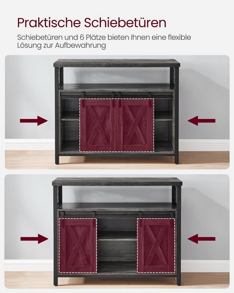 VASAGLE Buffet Sideboard Küchenschrank verstellbare Ablagen 33 x 100 x 80 cm, für Wohnzimmer, mit 2 Schiebetüren – Bild 4 von 5