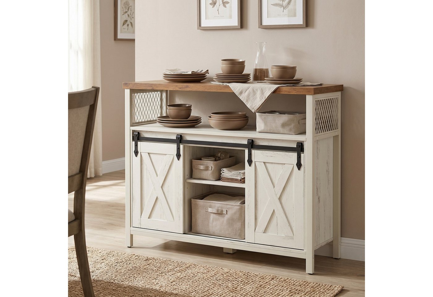 VASAGLE Buffet Sideboard Küchenschrank verstellbare Ablagen 33 x 100 x 80 cm, für Wohnzimmer, mit 2 Schiebetüren – Bild 2 von 5