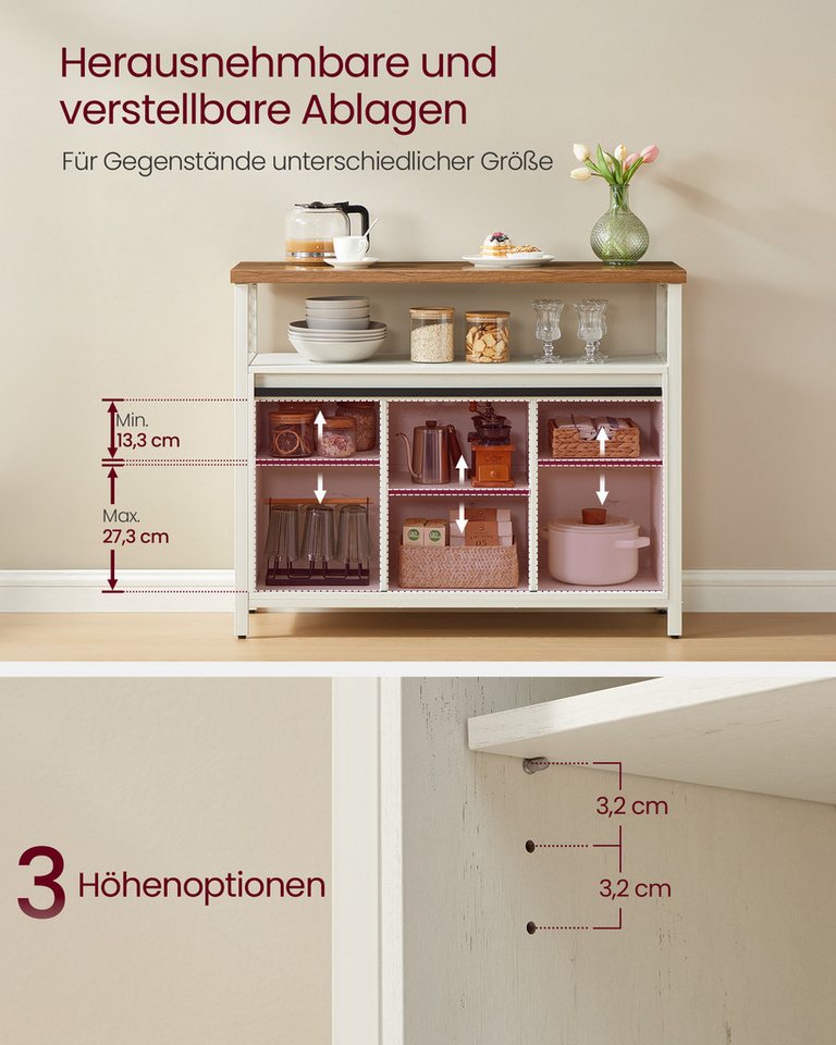 VASAGLE Buffet Sideboard Küchenschrank verstellbare Ablagen 33 x 100 x 80 cm, für Wohnzimmer, mit 2 Schiebetüren – Bild 4 von 5
