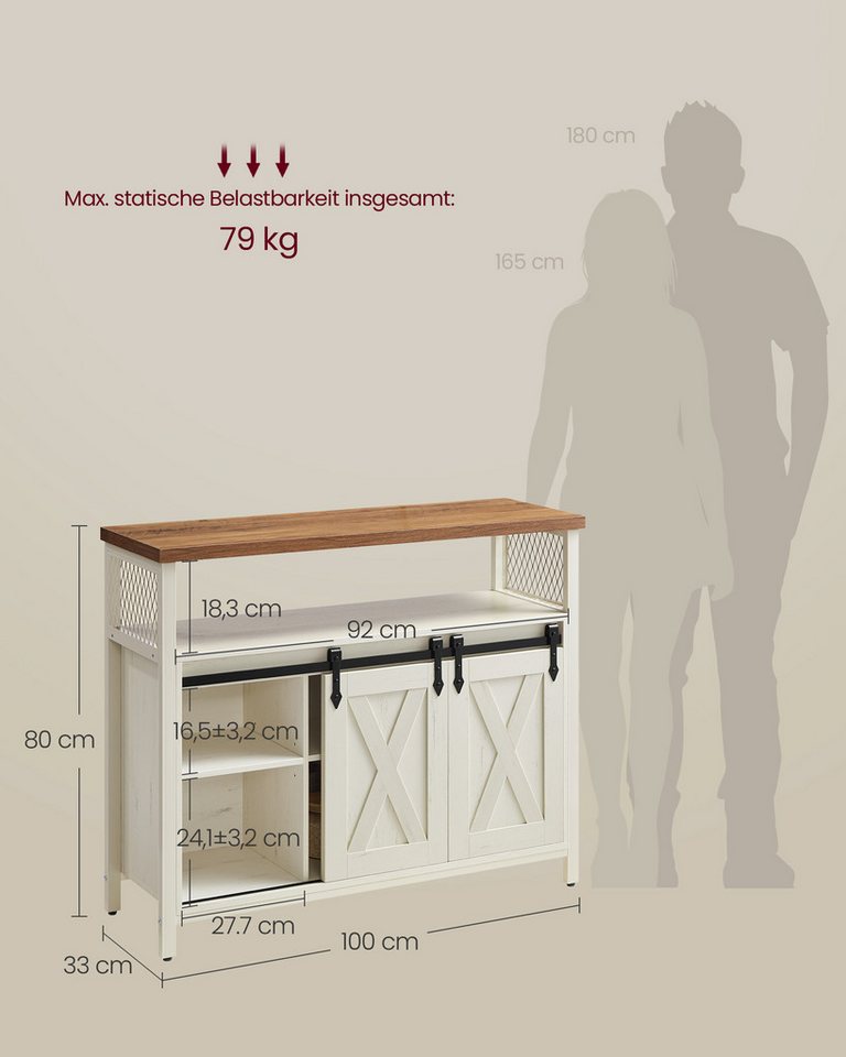 VASAGLE Buffet Sideboard Küchenschrank verstellbare Ablagen 33 x 100 x 80 cm, für Wohnzimmer, mit 2 Schiebetüren – Bild 5 von 5