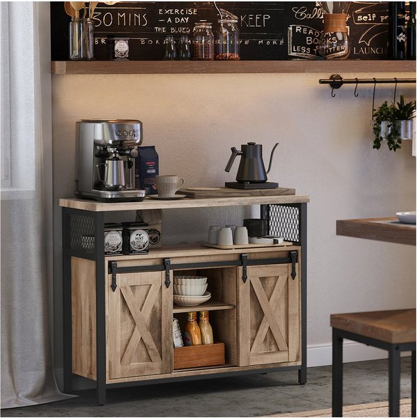 VASAGLE Buffet Sideboard Küchenschrank verstellbare Ablagen 33 x 100 x 80 cm, für Wohnzimmer, Industriestil, mit 2 Schiebetüren