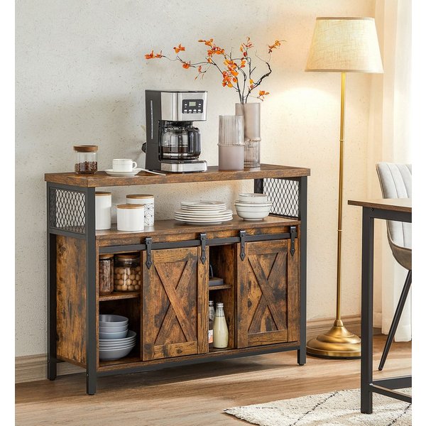 VASAGLE Buffet Sideboard Küchenschrank verstellbare Ablagen 33 x 100 x 80 cm, für Wohnzimmer, Landhausstil, mit 2 Schiebetüren