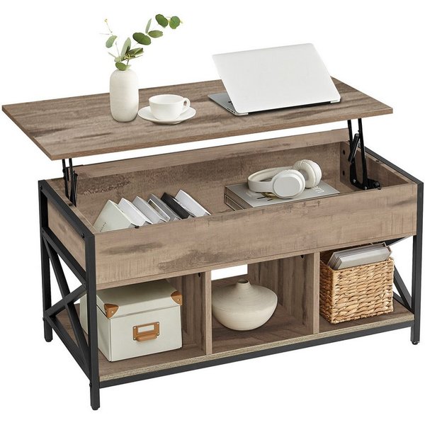 VASAGLE Couchtisch, höhenverstellbarer Wohnzimmertisch, 50 x 100 x (46,5-62) cm, Stauraum