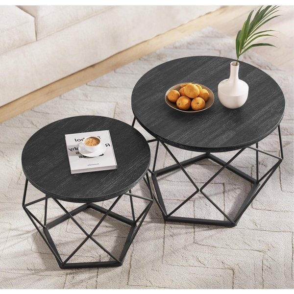 VASAGLE Couchtisch 2er Set Wohnzimmertisch abnehmbare Tischplatte (2er Set, inkl. Zubehörpaket & Anleitung, Holz), Beistelltisch, abnehmbare Tischplatte, Ø50x40