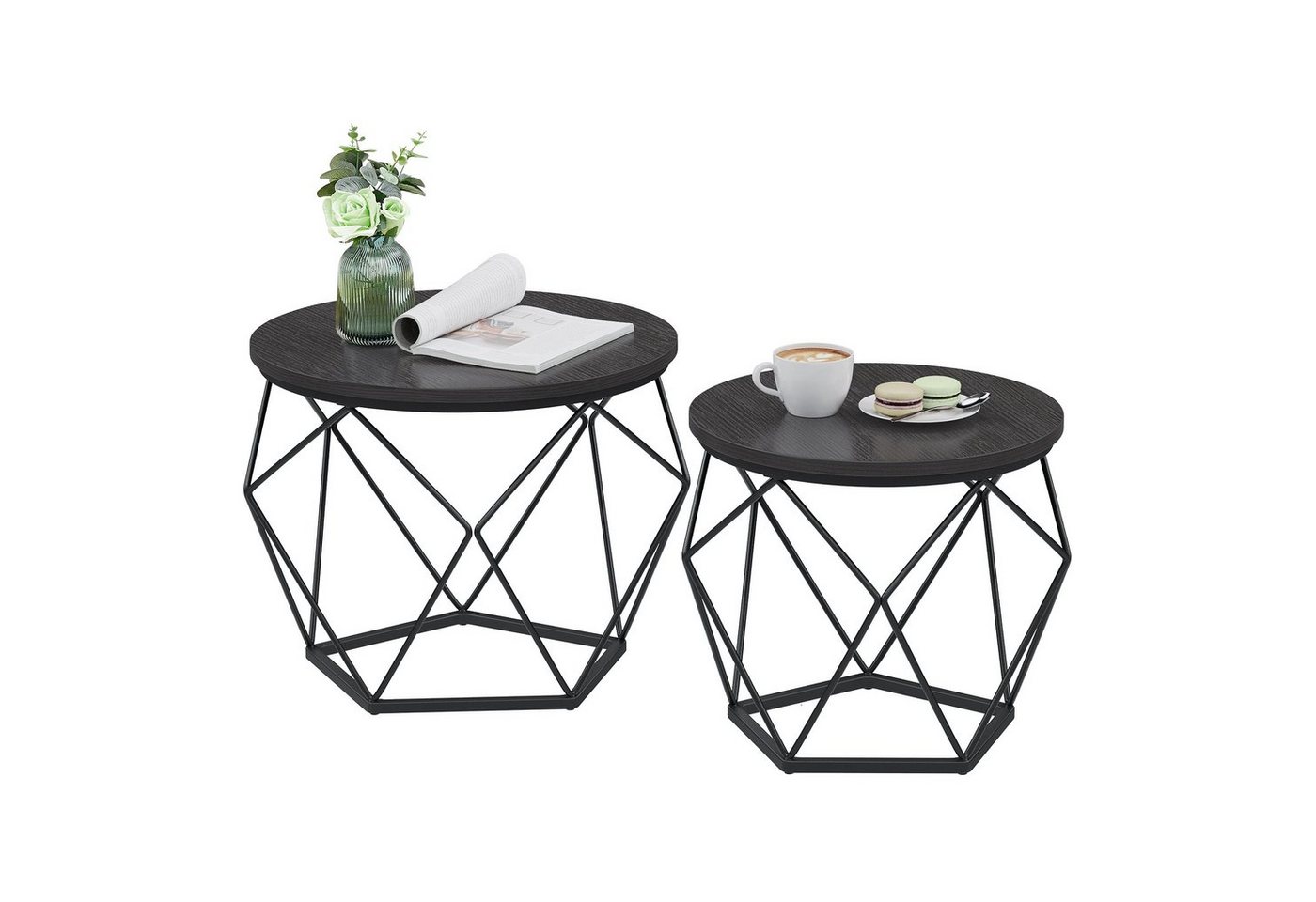 VASAGLE Couchtisch 2er Set Wohnzimmertisch abnehmbare Tischplatte (2er Set, inkl. Zubehörpaket & Anleitung, Holz), Beistelltisch, abnehmbare Tischplatte, Ø50x40 – Bild 2 von 5