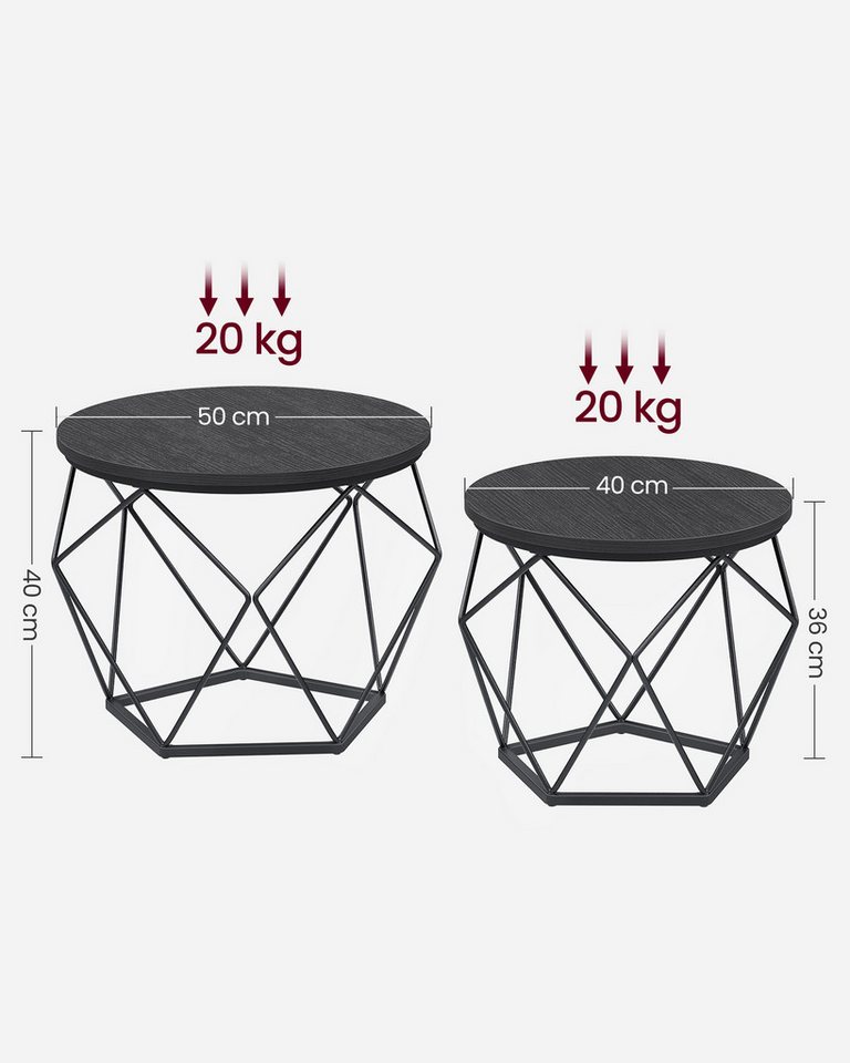VASAGLE Couchtisch 2er Set Wohnzimmertisch abnehmbare Tischplatte (2er Set, inkl. Zubehörpaket & Anleitung, Holz), Beistelltisch, abnehmbare Tischplatte, Ø50x40 – Bild 3 von 5