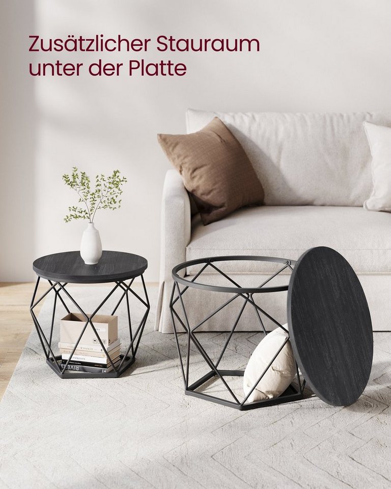 VASAGLE Couchtisch 2er Set Wohnzimmertisch abnehmbare Tischplatte (2er Set, inkl. Zubehörpaket & Anleitung, Holz), Beistelltisch, abnehmbare Tischplatte, Ø50x40 – Bild 4 von 5