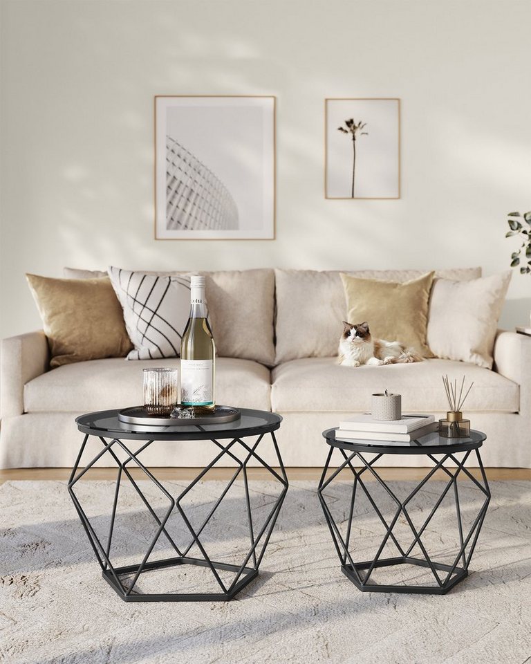 VASAGLE Couchtisch 2er Set Wohnzimmertisch abnehmbare Tischplatte (2er Set, inkl. Zubehörpaket & Anleitung, Glas), für Wohnzimmer, rund, Beistelltisch – Bild 2 von 5