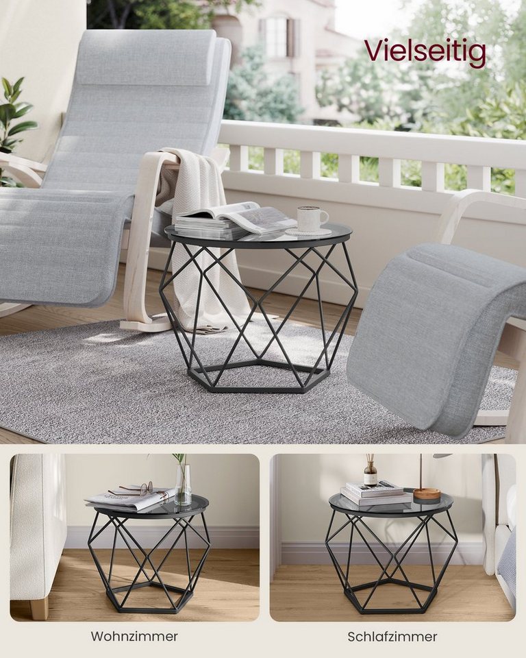 VASAGLE Couchtisch 2er Set Wohnzimmertisch abnehmbare Tischplatte (2er Set, inkl. Zubehörpaket & Anleitung, Glas), für Wohnzimmer, rund, Beistelltisch – Bild 3 von 5