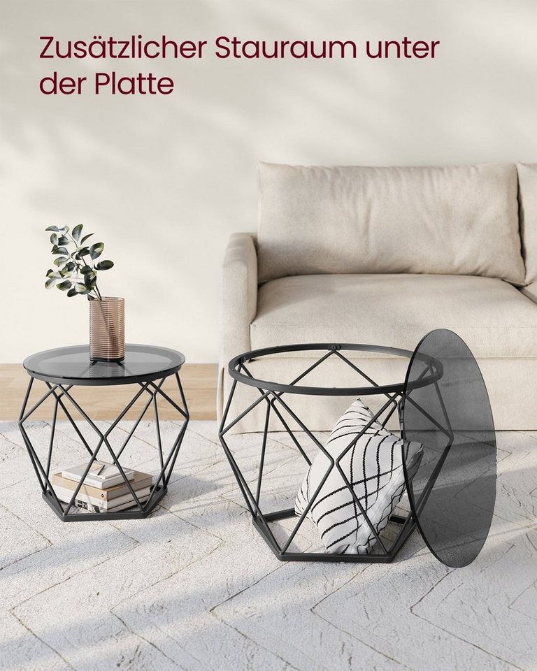 VASAGLE Couchtisch 2er Set Wohnzimmertisch abnehmbare Tischplatte (2er Set, inkl. Zubehörpaket & Anleitung, Glas), für Wohnzimmer, rund, Beistelltisch – Bild 5 von 5